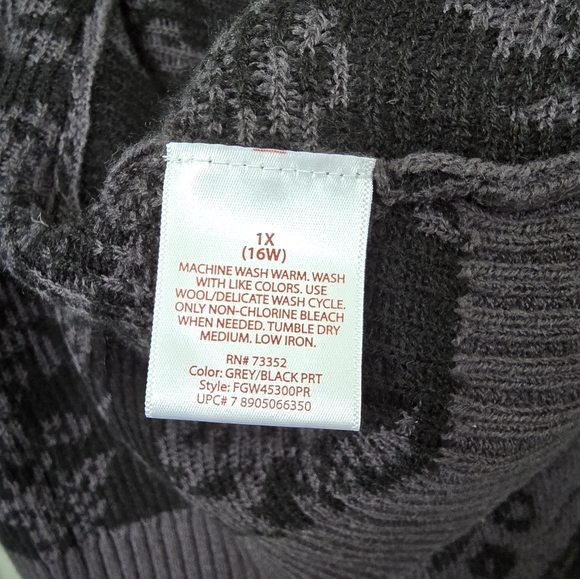 Faded Glory Black Gray Floral Knit Open Front Waterfall Cardigan Women's 1X - Picture 7 of 8